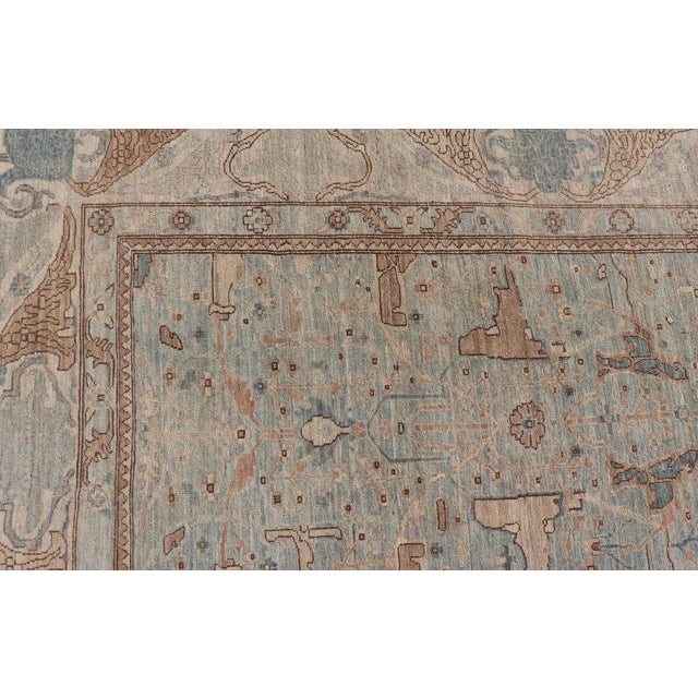 Sand Afghanistan Tabriz Rug in Soft Blue, Sand With Allover Floral and Lattice Design For Sale - Image 8 of 12