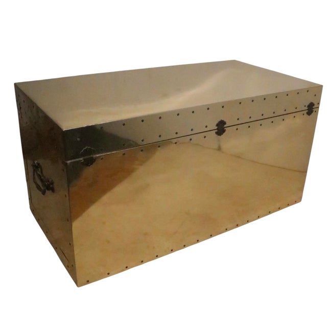 Vintage Brass Trunk Att. To Dresher After Sarreid C. 1970's For Sale - Image 12 of 15