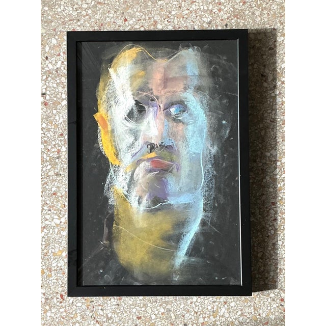 Vintage Abstract Portrait Oil Pastel Painting For Sale - Image 10 of 14