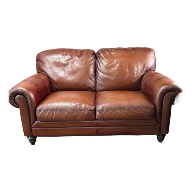 Natuzzi Maturità Italian Cognac Top Grain Leather Loveseat – Made in Italy For Sale