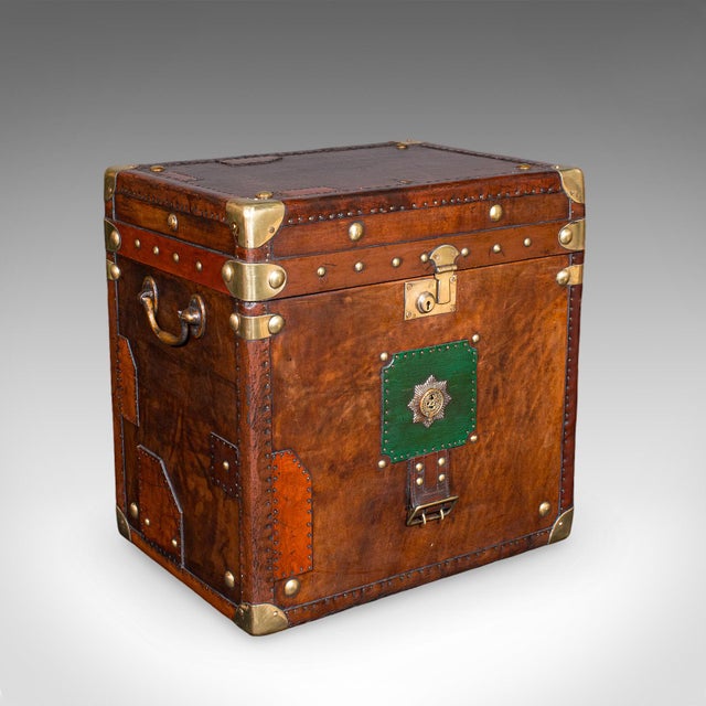 Pair of Late Vintage Officer's Campaign Trunks, English, Leather, Nightstand For Sale - Image 6 of 12
