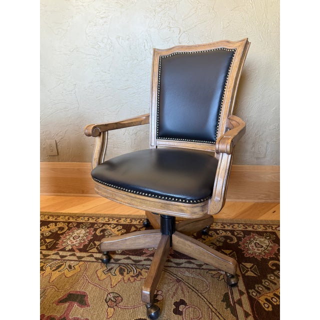 2020s Hekman Black Leather Executive Brown Desk Chair For Sale - Image 5 of 8