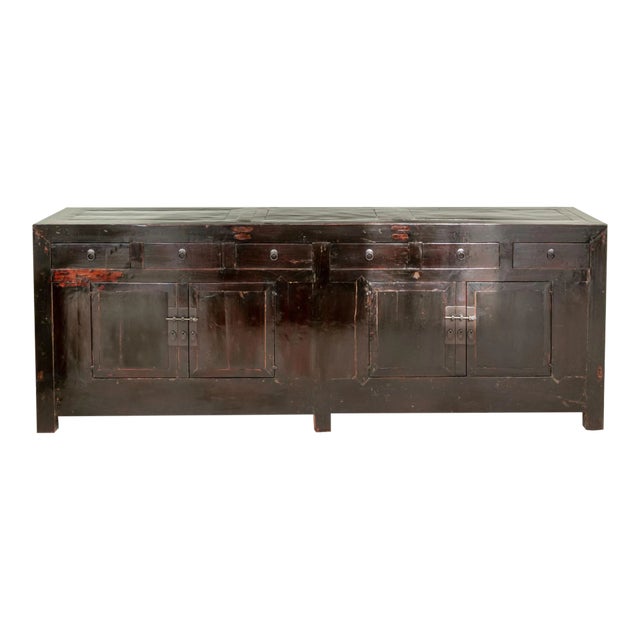 Antique Chinese Monumental-Sized Black Lacquered Console Sideboard For Sale