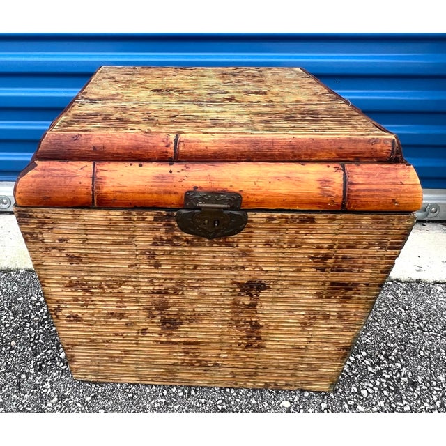 Oversized Vintage Woven Bamboo/Rattan Handled Basket For Sale - Image 9 of 12