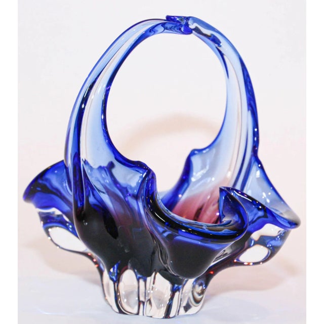 Murano Art Glass Cobalt Blue Basket With Handle 1970s Italy For Sale - Image 13 of 13
