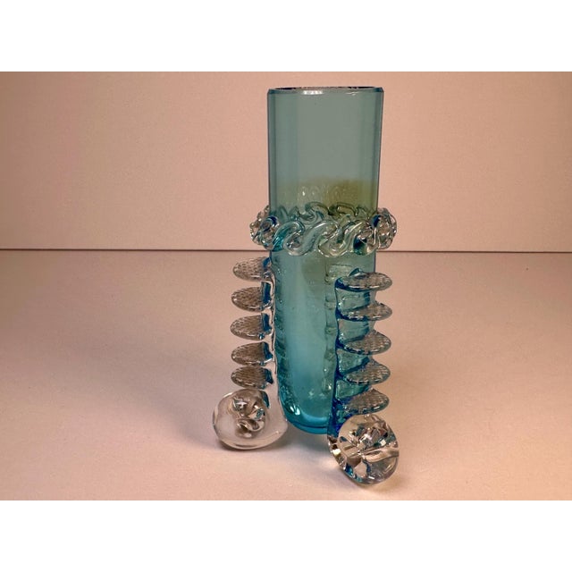 Moser Glassworks Antique Moser Blue Crystal Bud Vase: Applied Rigaree Art Glass For Sale - Image 4 of 9