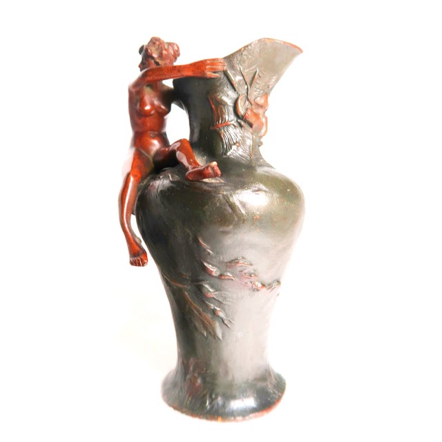 Art Nouveau Bronze Female Nude on Ewer. The nude artfully forms the handle of the ewer. The ewer itself is also...