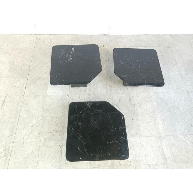 Black Vintage Marble Nesting Tables, 1970s, Set of 3 For Sale - Image 8 of 12