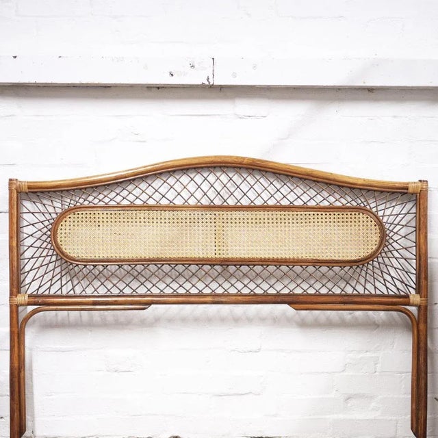Wood Mid-Century Vintage Bamboo and Rattan Double Bed Headboard, 1960s For Sale - Image 7 of 11