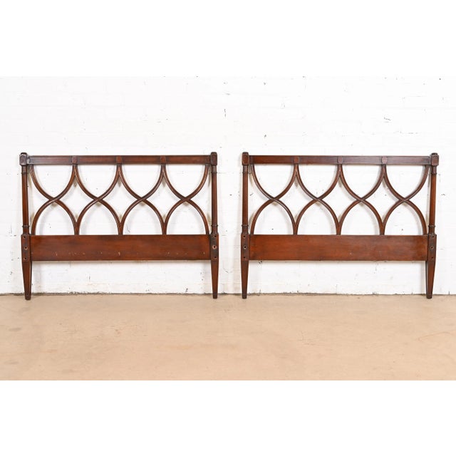 Edward Wormley for Dunbar Mid-Century French Regency Louis XVI Carved Mahogany Twin Size Headboards, Pair For Sale - Image 9 of 9