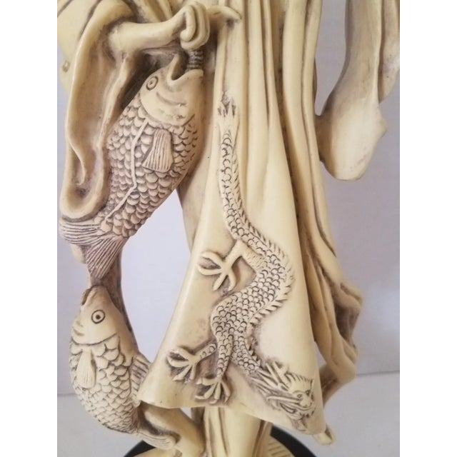 1960s Vintage 1960s Asian Hand Carved Alabaster Figurine W/ Four Footed Resin Base, From Italy For Sale - Image 5 of 13