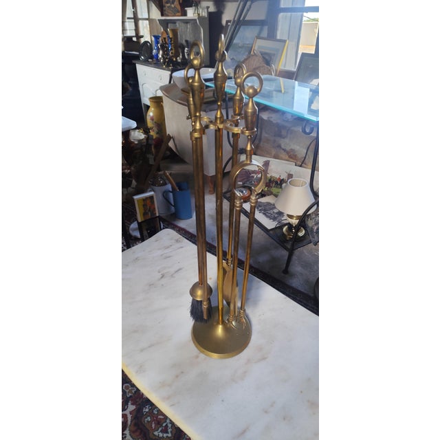 1940s Vintage Brass Fireplace Fireside Tools, 1940s, Set of 5 For Sale - Image 5 of 6