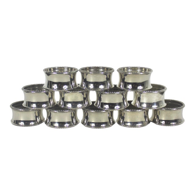 1960s Silver Plated Beaded Edge Napkin Holder Rings Polished - Set of 12 For Sale