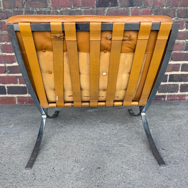 Mid 20th Century Tan Leather Mid Century Barcelona Style Lounge Chair For Sale - Image 5 of 12