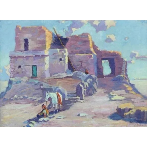 Walpi Hopi Village, Arizona First Mesa Landscape by Marion Kavanaugh Wachtel. Significant southwestern painting of Hopi at...