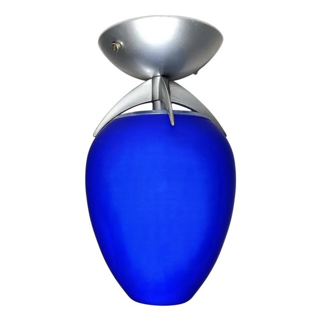 Ceiling Light in Opaline Cobalt Blue Glass, 1980s For Sale - Image 9 of 9