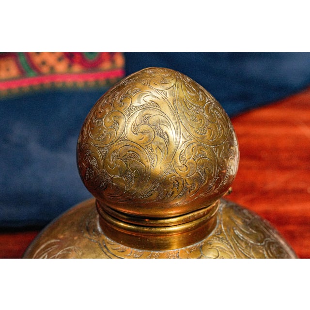 Ornate Aesthetic Movement Engraved Metal Desk Antique Inkwell Writing Victorian Home Office Decor For Sale In New York - Image 6 of 15