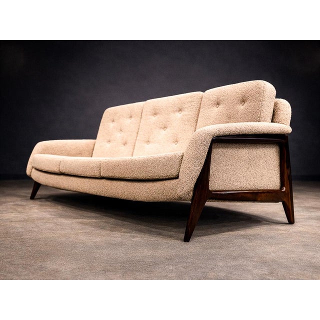 Tan 1960s Brazilian Modern “Stella” Three-Seat Sofa in Rosewood & Bouclé by Sergio Rodrigues, Brazil - Lot 725A2 For Sale - Image 8 of 15
