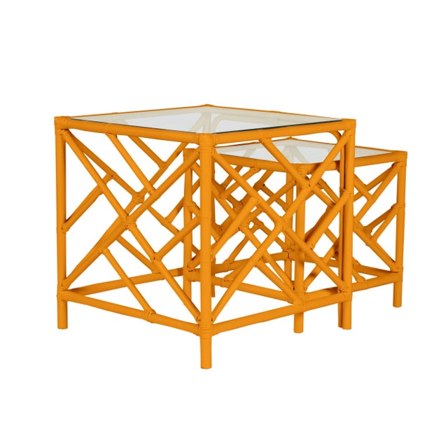 Wood Chippendale Nesting Tables - Orange For Sale - Image 7 of 7