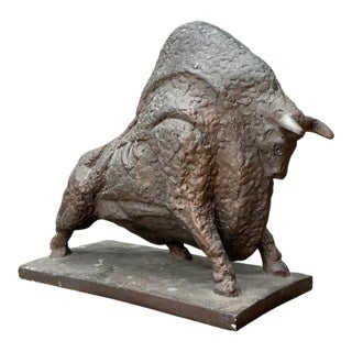 Vintage MCM Textured Plaster Bull Sculpture For Sale
