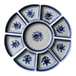 Mid 20th Century Royal Copenhagen Tranquebar Blue Faience Cabaret Set - 9 PCS For Sale