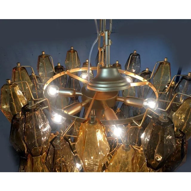 Huge and luxury chandelier with amber and fume’ “poliedri”in venini style. for elegant and effective interiors. glass...