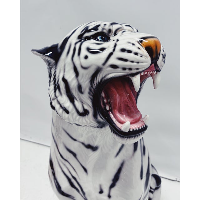 Ceramic White Tiger Figurine in Ceramic by Ceramiche Boxer For Sale - Image 7 of 9