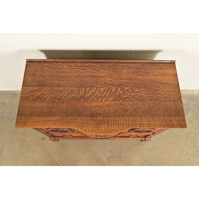 Antique Victorian Carved Tiger Oak Sideboard or Bar Cabinet, Circa 1890s For Sale - Image 13 of 16