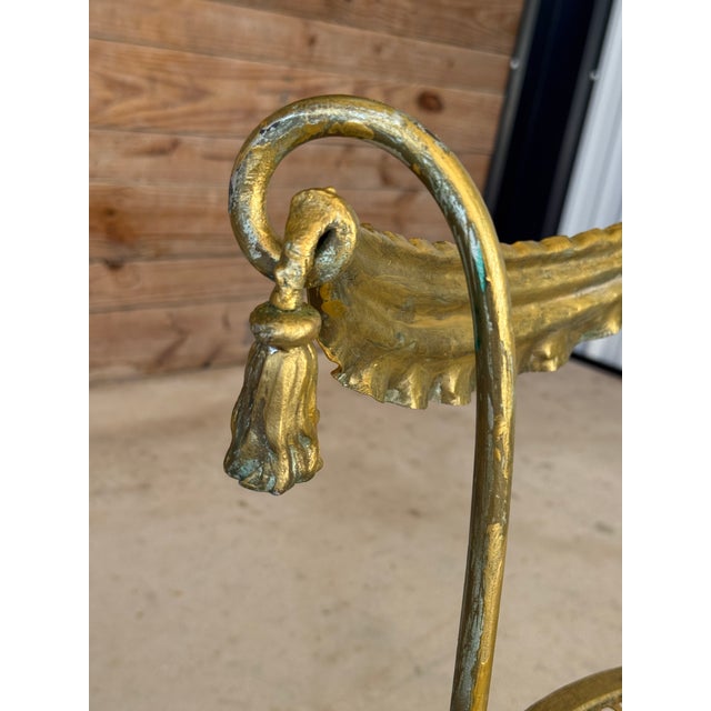 Vintage Hollywood Regency Gilt Metal Vanity Chair With Tassel Swag Detail For Sale - Image 9 of 10