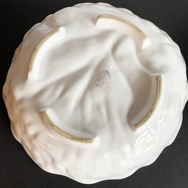 Vintage White Bordallo Pinheiro Majolica Ceramic Cabbage Bowls