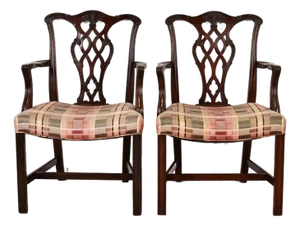 Baker Furniture Style Georgian Carved Mahogany Armchairs, Pair