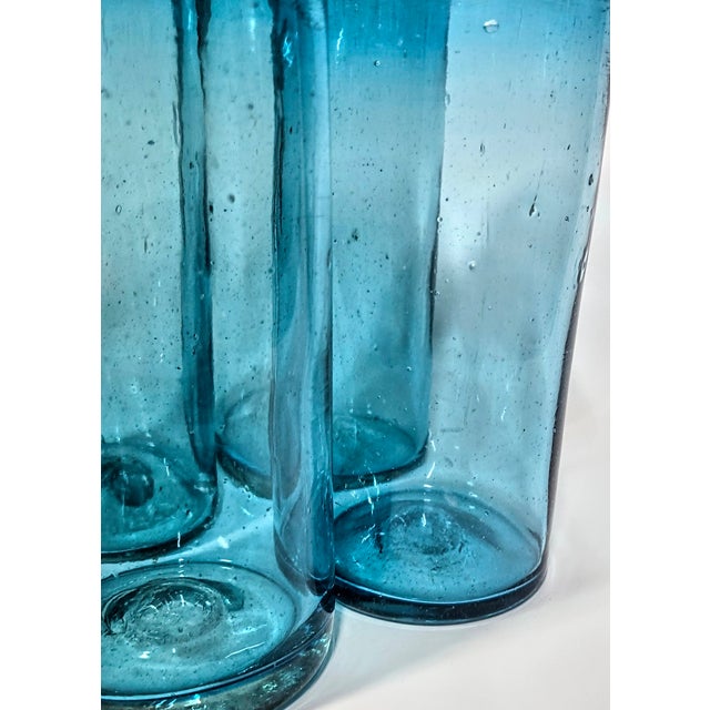 Mediterranean Blue Blown Glass Tumblers- Set of Four For Sale - Image 4 of 11