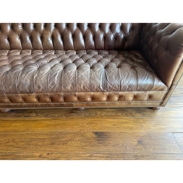 Italian Restoration Hardware Modena Chesterfield Tufted Bench-Cushion Sofa For Sale - Image 3 of 11