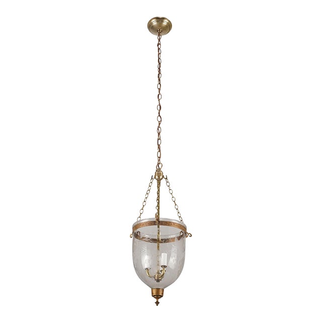 Antique 12.5 In. Clear Etched Crystal Bell Jar Pendant Light For Sale