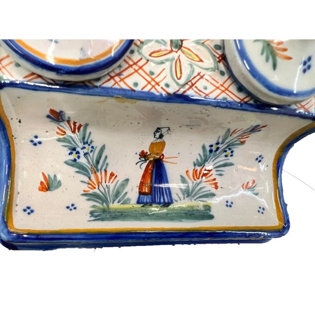 Faience Henriot Quimper inkwell. France, 1922-1968.