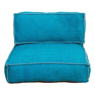 Vintage Hand-Stitched Vibrant Turquoise Floor Seating Set For Sale