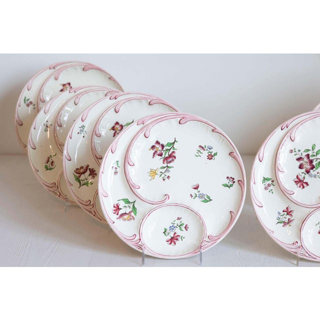 French French 19th Century Sarreguemines Majolica Asparagus Plates with Pink Flowers For Sale - Image 3 of 9