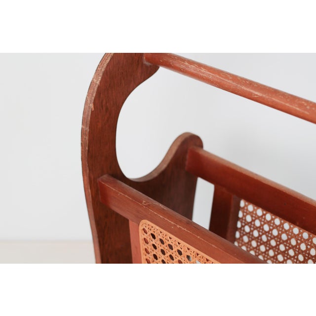 1970s Mid-Century Wood and Cane Magazine Rack For Sale - Image 11 of 14