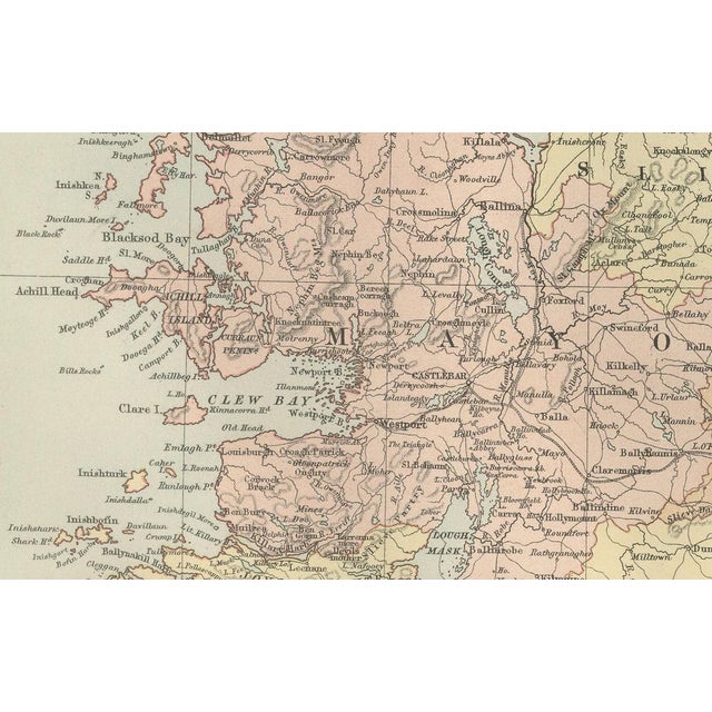Paper Antique Ireland Map with County Divisions, 1884 For Sale - Image 7 of 10