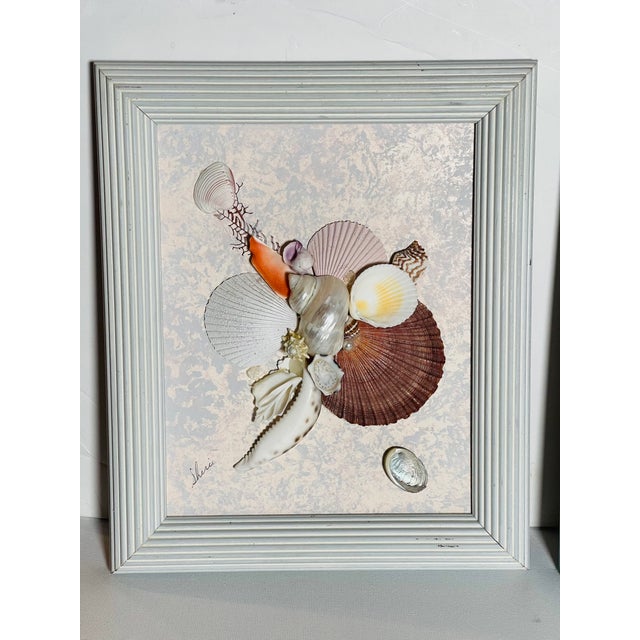 Shell Pair of Vintage Sea Shell Art Collages Signed and Framed For Sale - Image 7 of 7