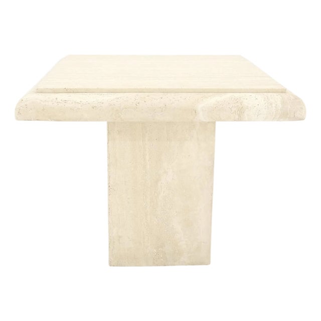 Single Travertine Base Beveled 27x27 Square Top Side End Lamp Table Stand For Sale