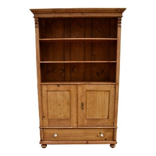 Pine Bookcase With Half Doors, From Vintage Armoire For Sale
