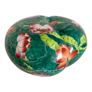 Large Chinoiserie Lotus Flower Porcelain Lidded Box