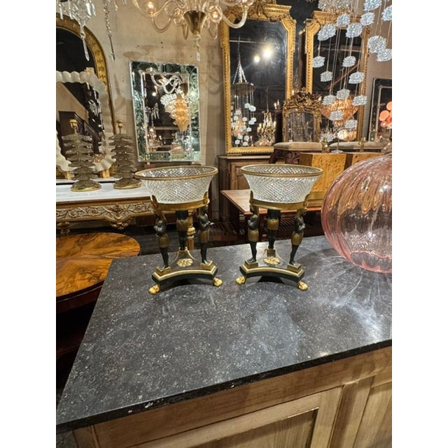 This product is a stunning pair of 19th c. French Empire bronze and crystal centerpieces, perfect for adding an elegant...