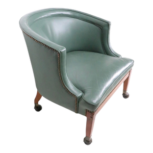 Mid 20th Century Leather Tub Chair With Nailhead Studs and Ball Caster Feet
