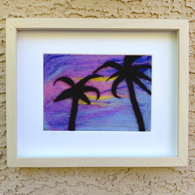 Contemporary Contemporary Fiber Art Palm Trees Skyscape Set With Haiku by Paula Darnell For Sale - Image 3 of 8