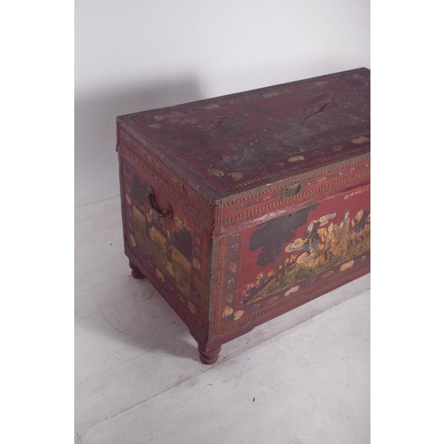 Large Antique Red Painted Chest with Figures For Sale - Image 3 of 11