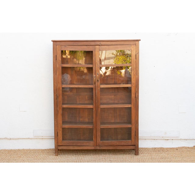 Wood Antique Colonial Veranda Teak Glass Cabinet For Sale - Image 7 of 7