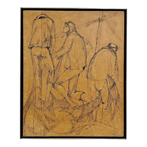 Moshe KatzModernist Israeli iers Judaica Mixed Media Painting IDF Pilots Moshe Katz, c. 1950's