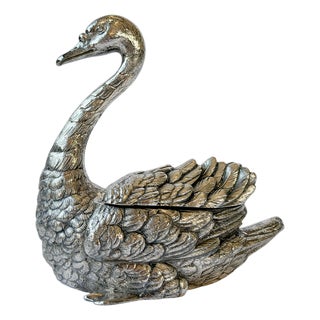 1880’s Victorian Meriden Britannia Quadruple Plate Figural Swan Covered Vessel For Sale